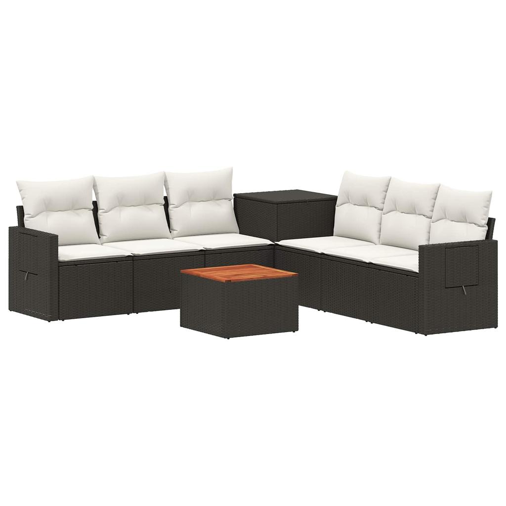 Sofa Set 8 pcs. Black and Cream White Poly Rattan and Steel