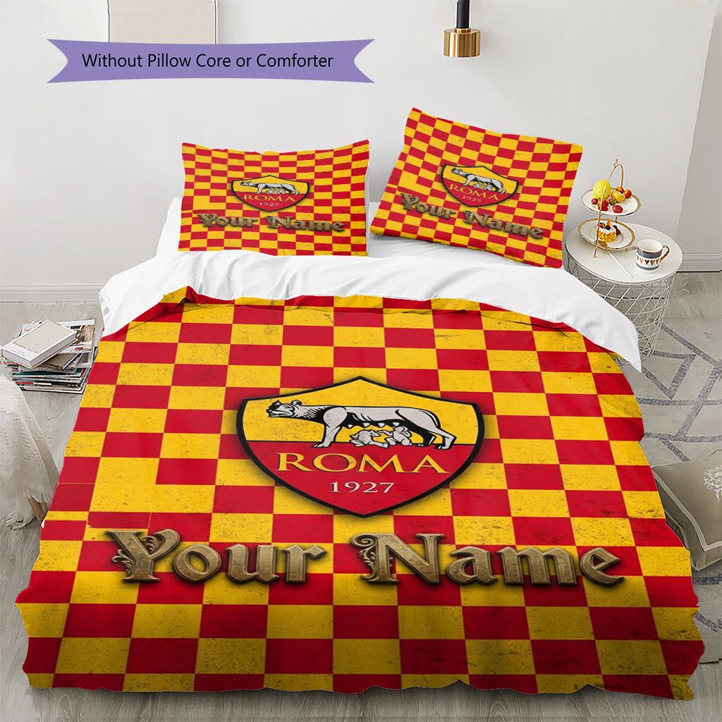 Set Biancheria da Letto Personalizzato con Logo AS Roma Copripiumino Federe Decorazione per la Casa Regalo (1 * copripiumino + 2 * federa, senza nucleo)
