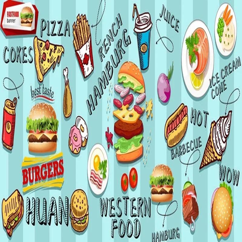 Vlastní 3D tapeta Ručně malovaná Hamburg Rychlé občerstvení Snack bar Dekorace stěny Fototapety Tapeta s osobností