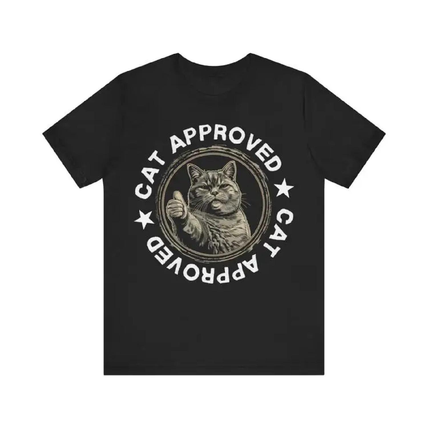 Cat Approved T Shirt Black with Thumbs Up Pet Lover S разноцветный