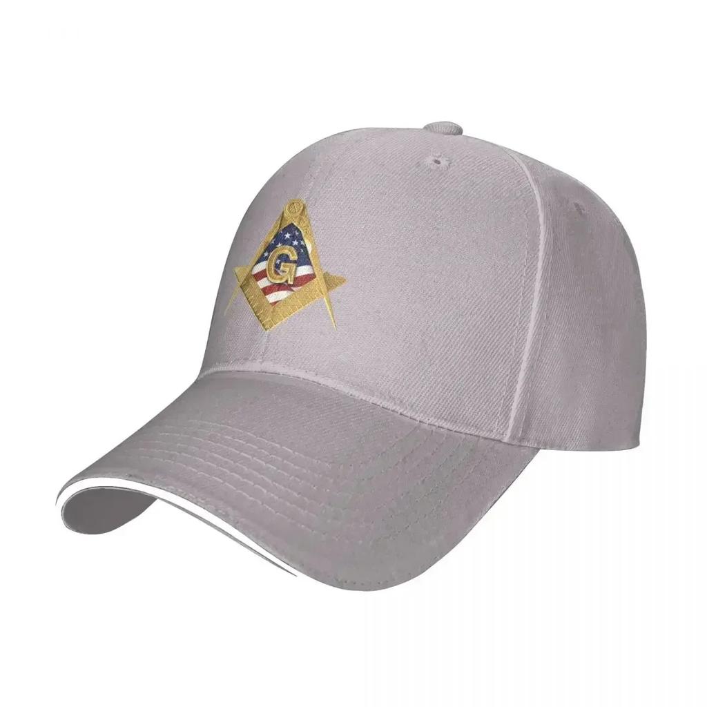 American USA Flag Compass Masonic Freemason Baseball Caps Casual Freemasonic Sandwich Caps Unisex Adjustable Dad Hat Travel Gift