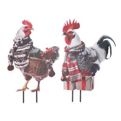 Metal Rooster Statue Ground Stake Iron Art Chicken Ornament for Outdoor Garden Courtyard Lawn