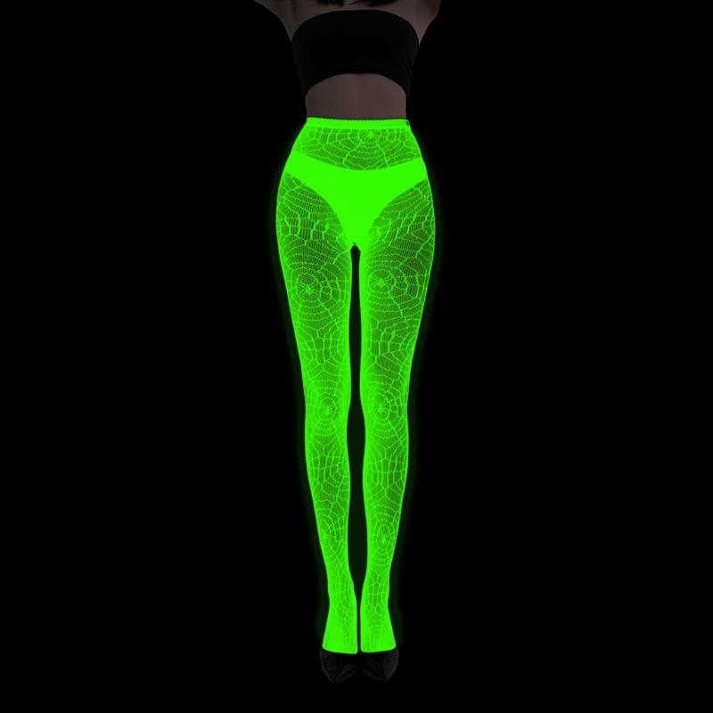 Women Glow in Dark Halloween Fishnet Pantyhose Luminously Spiderweb Skull Pattern Mesh Tights Stockings Party Hosiery