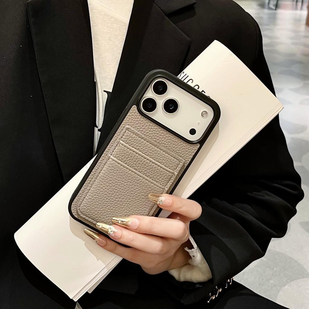 Dual Card Holder Wallet Shockproof Case For iPhone 17 Air 16 15 14 13 12 11 Pro Max Plus Lychee Leather Patterned Bumper Cover