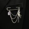 Hypoallergenic Punk Chain Tassel Safety Pin Brooches With Pearl Star Heart Charms For Blazer Suit Jacket Party Daily Wear