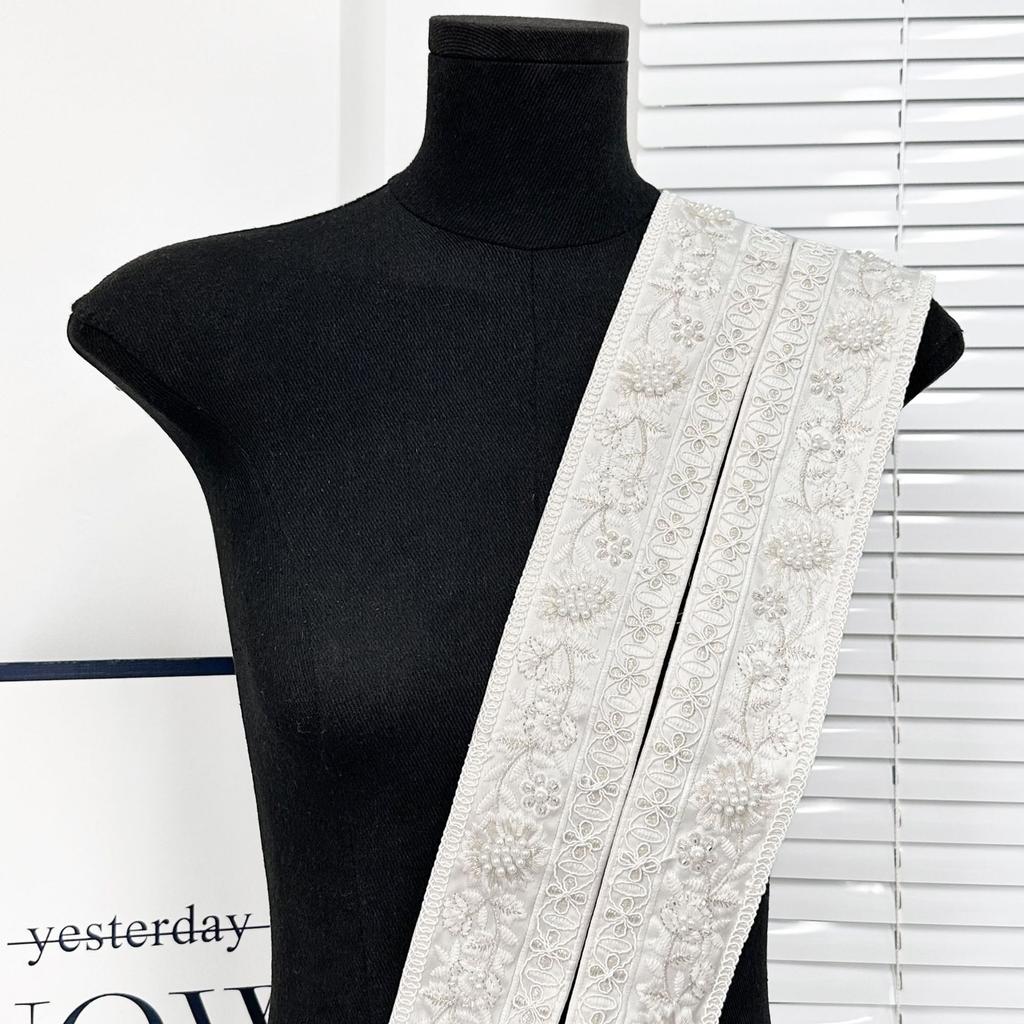 6.5Cm Beige Bead Embroidery Ribbon Lace Fashion Curtain Sofa Clothing Handmade Diy Accessories Barcode