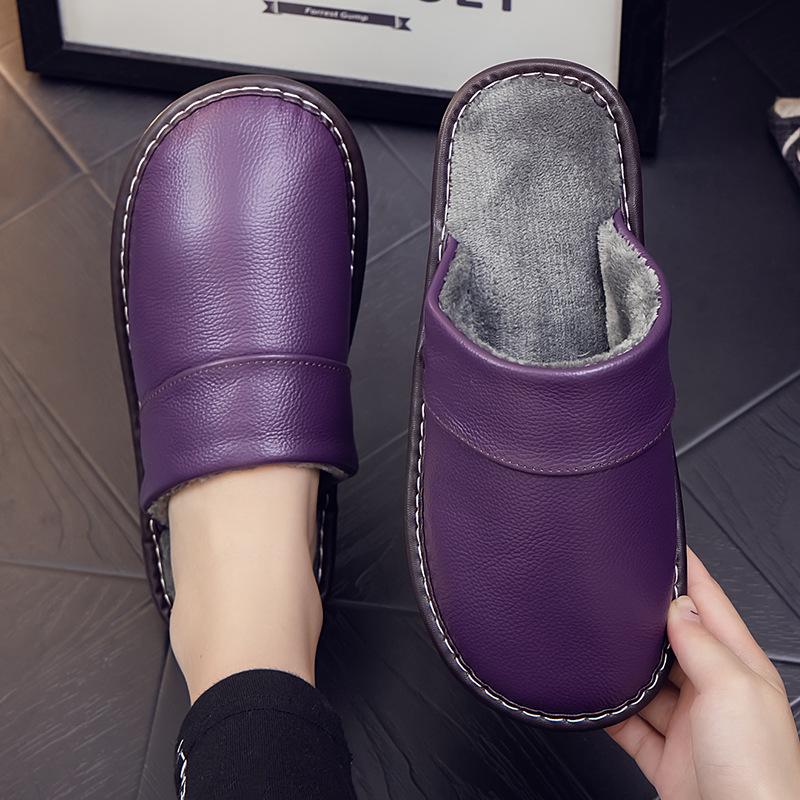 

Unisex Genuine Leather Indoor Slippers: Warm, Non-slip, Waterproof Cowhide with Thick Sole for Autumn/Winter 40-41 Фіолетовий