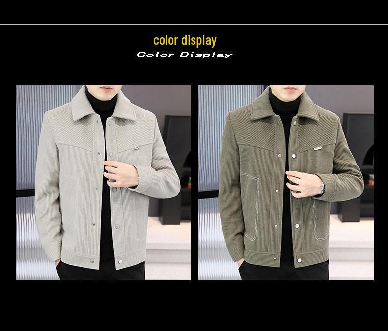 Men's Short Woolen Lapel Coat - Warm Autumn/Winter Casual Jacket with Plus Velvet