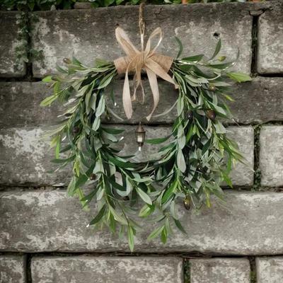Artificial Olive Wreath for Realistic Green Olive Branches Front Door with Bean for Farmhouse