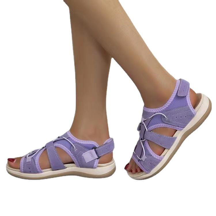 2025 Spring New Round Head Breathable Casual Sandals Women's Foreign Trade Large Size Flat Beach Sandals Women