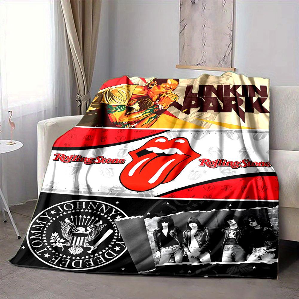 1pc Linkin Park, Rolling Stone Blanket Lightweight Flannel Blanket Throw Blanket For Sofa, Bed, Travel, Camping, Livingroom, Office, Couch