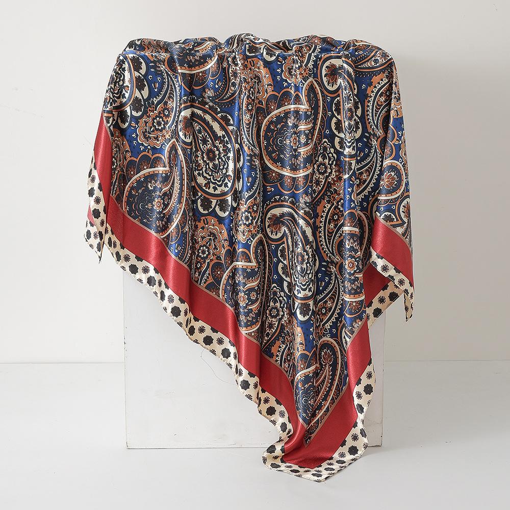 Women Scarf Silk Imitation Hair Neck Square Scarves Bandanna Muffler Waiter Flight Attendants Handkerchief Rings Wrap 90X90Cm