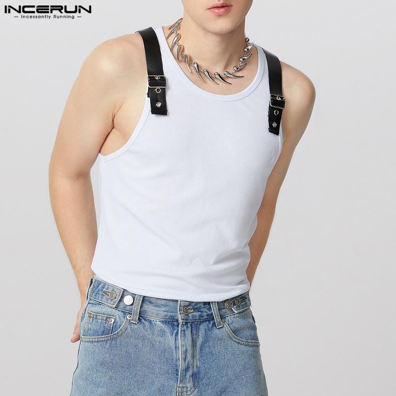 

INCERUN Mens Sleeveless Strap Patchwork Solid Casual Fitted Tank Tops S чёрный