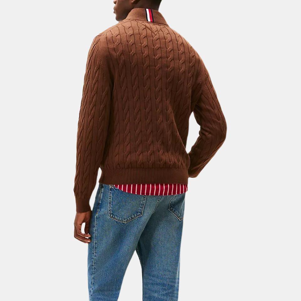 Tommy Hilfiger Cable Knit Half-Zip High Neck Design Comfortable Versatile Fashion Pullover Sweater Men Sweater XM05669-GV0