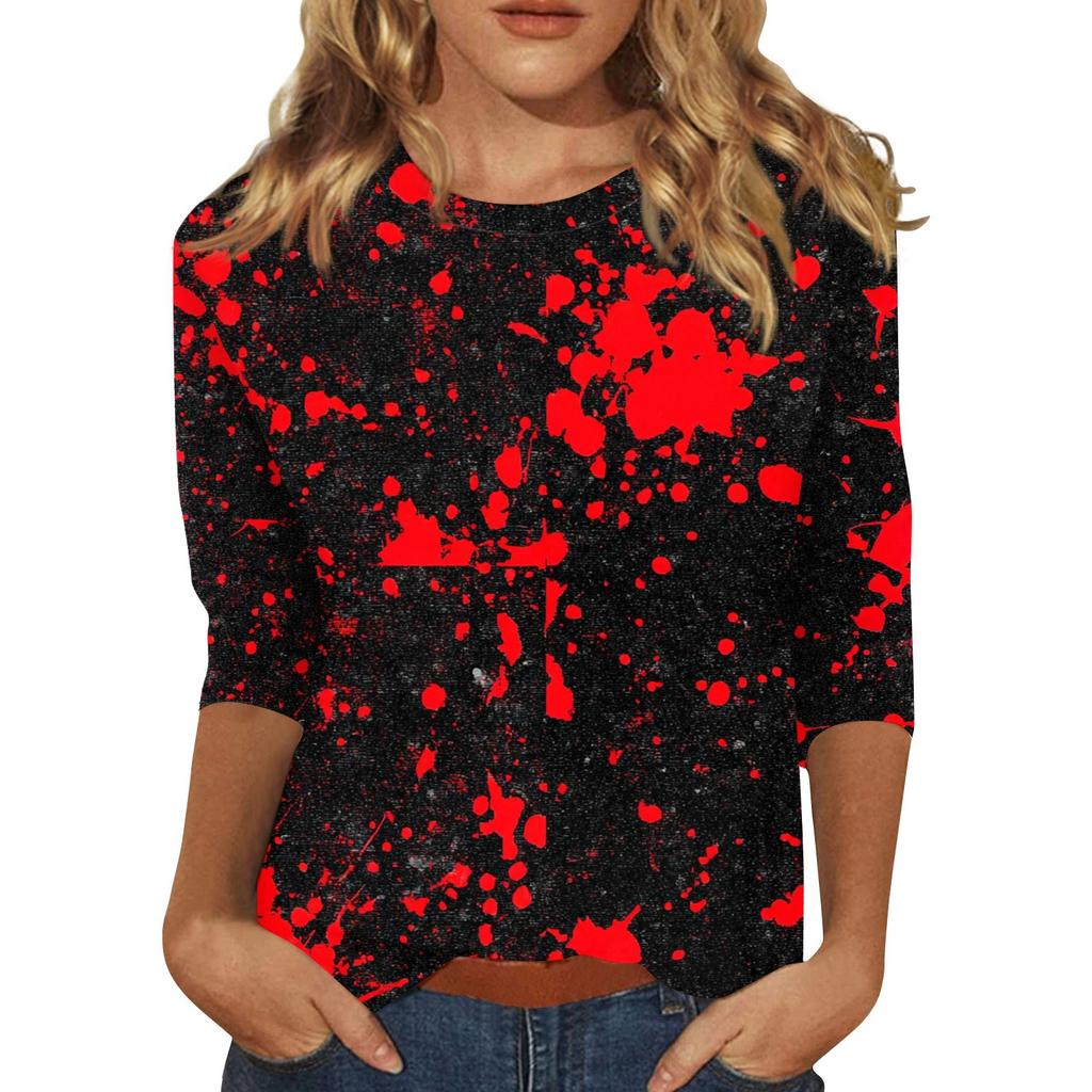 Women's Fashion Casual Three-quarter Sleeve Halloween Printed Round Neck Top