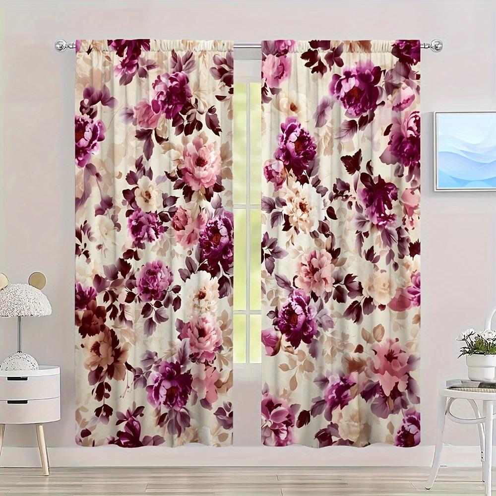Elegant Floral Curtains Maroon Pink Rose Bloom Window Drapes Luxury Home Decor Panels for Bedroom Living Room Curtain Treatment