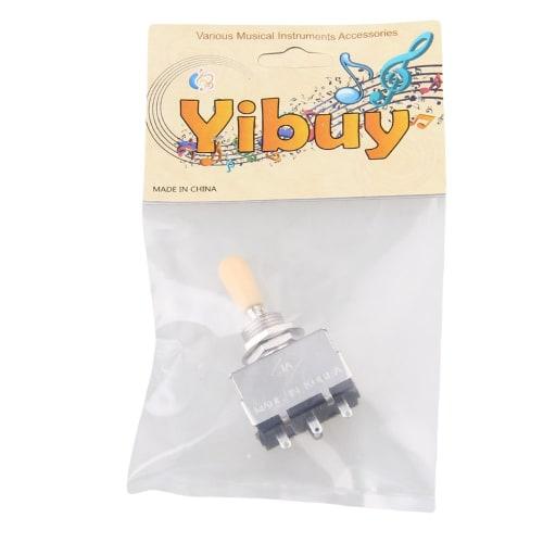 Yibuy Metal 3-Way Toggle Switch, Chrome, with Nut & Gasket, Box Type, 12mm Threaded Shaft Diameter, Ideal for Guitars, 3-Position Pickup Selector