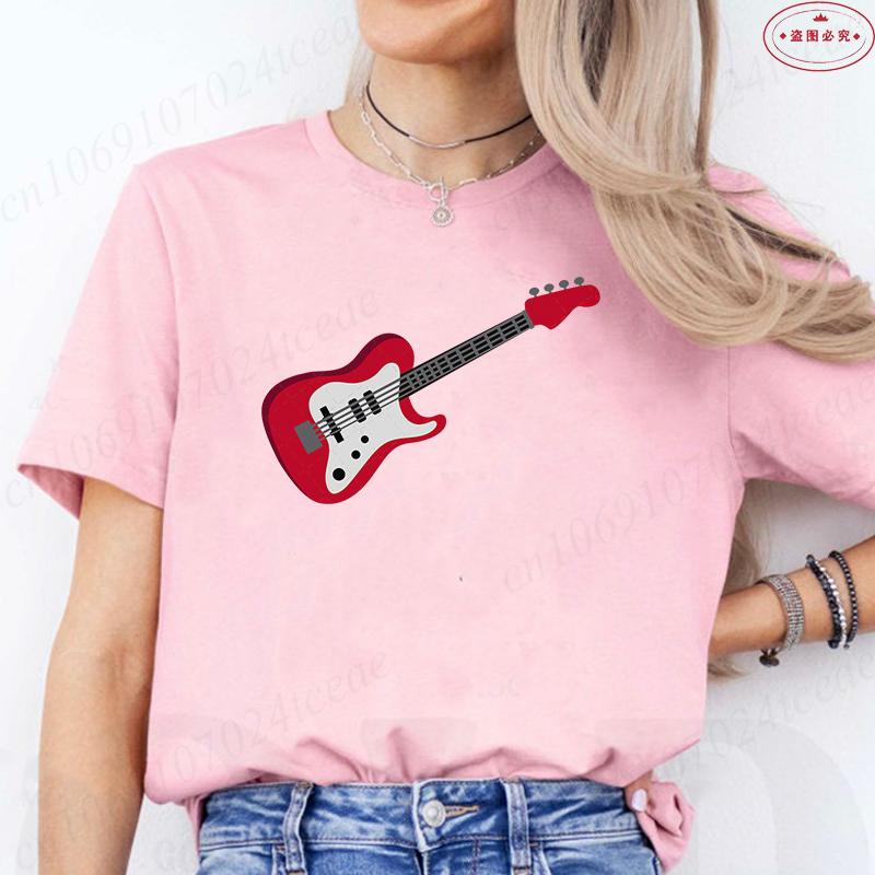 Aesthetic T-shirt Women Clothing Fashion Guitar Graphic Y2k Tops Harajuku Comfortable O Neck Short Sleeve Female Tees Shirt
