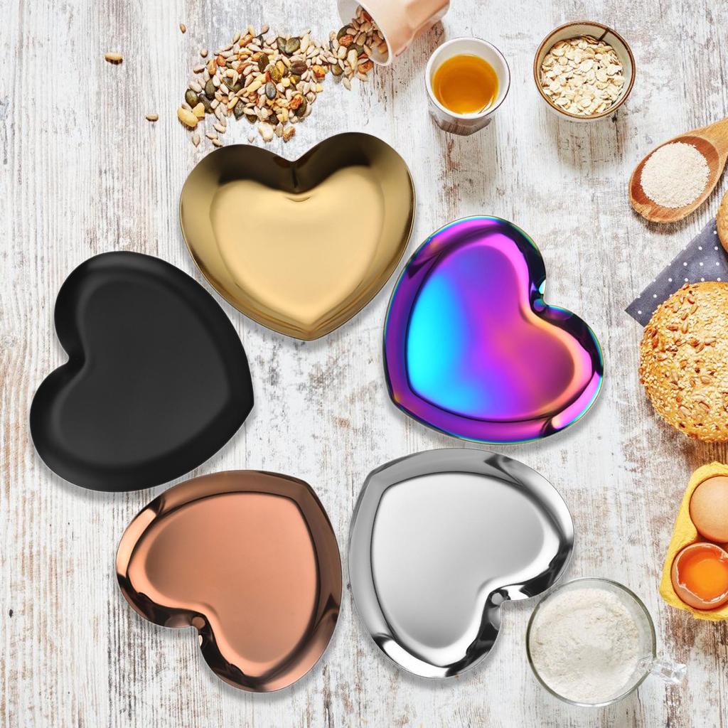 Jewelry Tray Ring Dish Stainless Steel Small Tray Heart Shaped Rings Jewelry Plate Decorative Tray for Home Decor