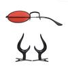 Monocular Glasses with Chain Devil Horns Hair Clips Monocle Sunglasses Alastor Costume Accessories for Halloween Cosplay F0S4