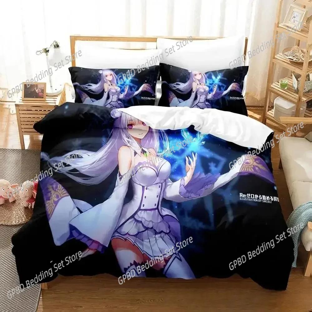 3D Anime Re Zero Rem Ram Emilia 3D Duvet Cover Bedding Set Comforter Linen Pillowcases Home Decor Single Double Twin King Queen