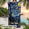 Starlit Mandala Theme Quick Dry Beach Towel Custom Name Text Print Large Sand Resistant Towel Beach Vacation