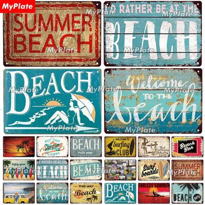[MyPlate] Willkommen am Strand, Metallschild, Blechschild, Heimdekoration, Plakette, Metall, Vintage-Stil, Mannhöhle, Pub, Club, Bar, Dekoration, Retro-Poster