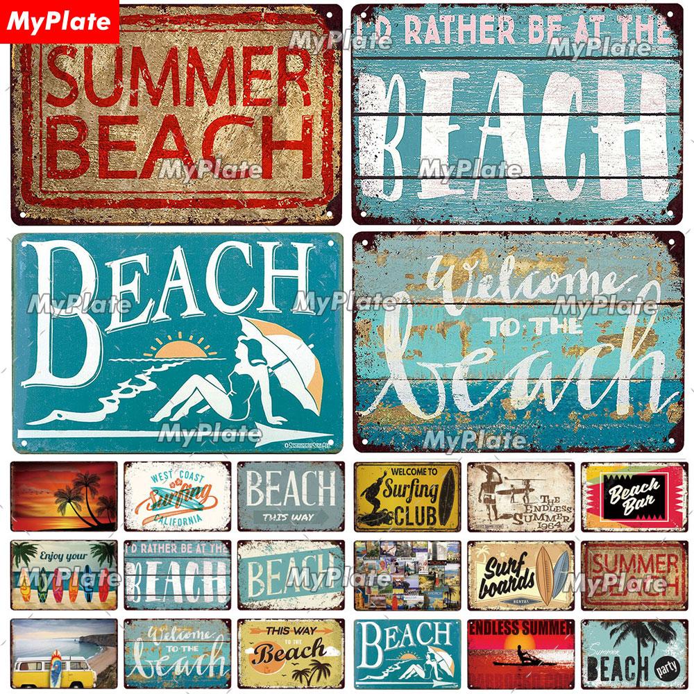 

[MyPlate] Добро пожаловать на пляж, металлическая вывеска, жестяная вывеска, домашний декор, металлическая табличка, винтажный мужской пещерный паб, клубный бар, украшение, Ретро постер