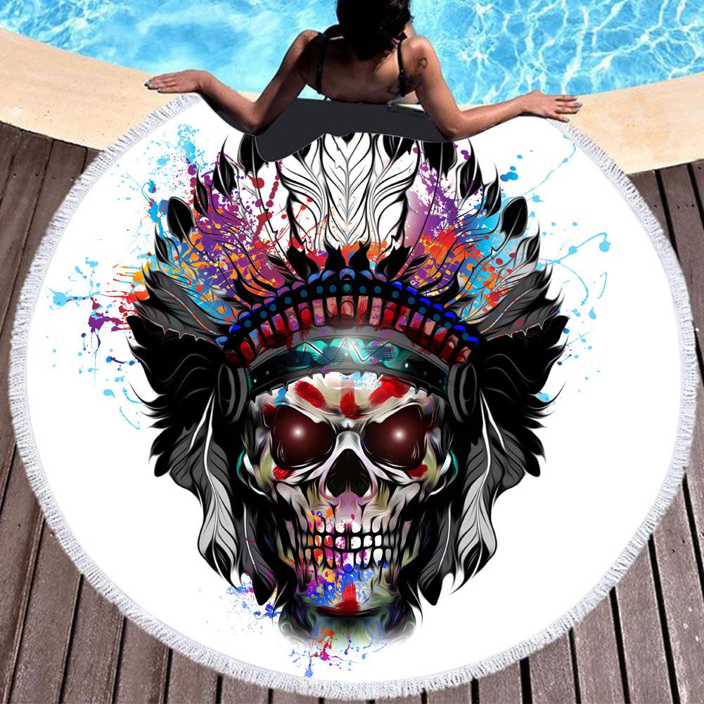 Beach Thick Round 3d Sugar Skull Printed Beach Towel Fabric Quick Dry Towel Compression Towel Tapestry Yoga Mat