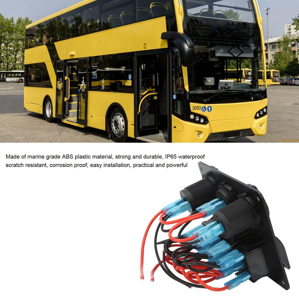 4 Gang Marine Boat Rocker Switch Panel, - 24V Waterproof RV USB Cigarette