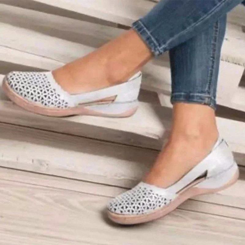 Rimocy Pink Leather Hollow Out Loafers Women 2025 Autumn Slip On Wedges Sneakers Women Plus Size 35-44 Casual Flats Shoes Woman