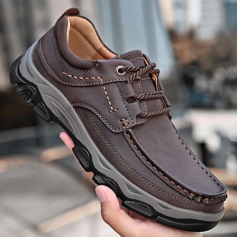 Men's Shoes Casual Leather High Quality Lace-Up Oxford Shoes Hot Sale Male Comfortable Footwear 2024 Leather Male Outdoor Shoes
