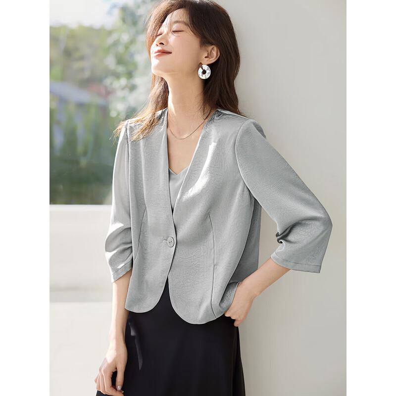 

Женский элегантный блейзер без воротника из крепа и сатина с рукавами 3/4 2XL