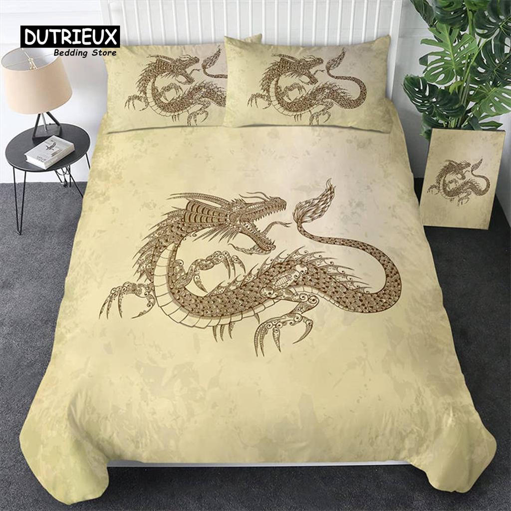 3D Dragon Duvet Cover Microfiber Blue Clouds Twin Bedding Set Chinese Historical Eastern Dragon Comforter Cover With Pillowcases