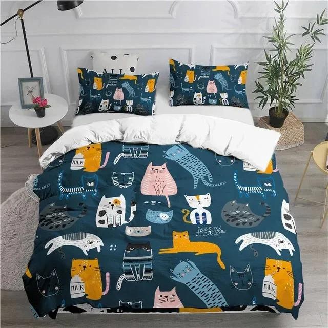 Cartoon Beddengoed Set Leuke Katten Comfortabele Dekbedhoes Kussensloop Beddengoed Set Kinderkamer Decoratie Huis Textiel