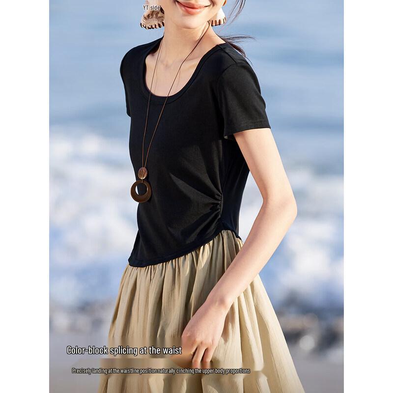 Women's Summer A-line Color Block Midi Dress