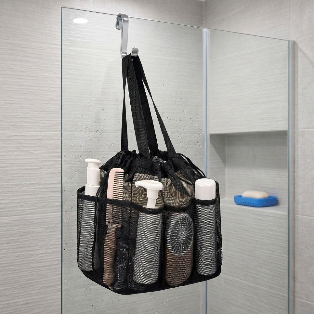 Bathroom Organizer Mesh Shower Bag Multi Pocket Drawstring Bag Foldable Storage Bag Beach