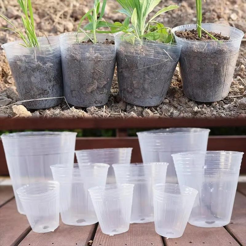50/10 Stück Transparenter Blumentopf Pflanzenanzuchttopf Sämlingsbecher Gartenarbeit Umpflanzen Blumentopf Pflanzgefäß Gartengerät