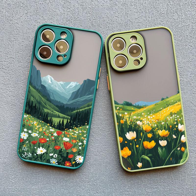 Colorful Wild Mountain Flower Field Phone Case For 17 16 15 14 Pro Max Plus 13 12 Mini 11 Pro Max Shockproof Protective Covers