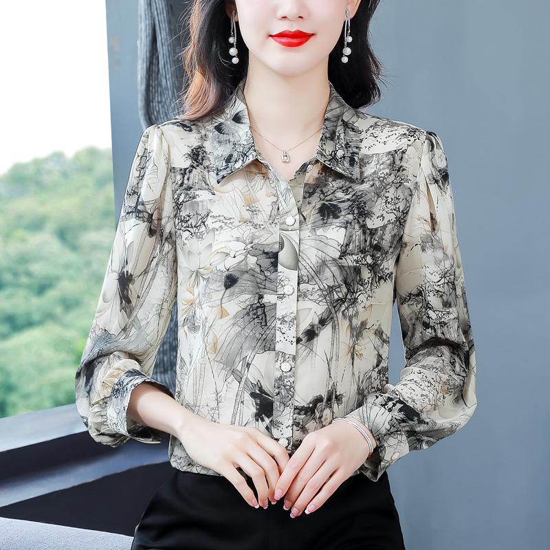 

Women s Autumn High-End French Silk Print Blouse - Chic & Unique L