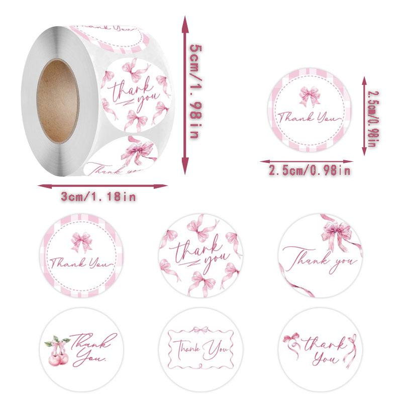 Thank You Decoration Stickers 500pcs/Roll 2.5cm Pink Bow Pattern for Envelope Sealing Craft Projects Small Retail Business Packaging