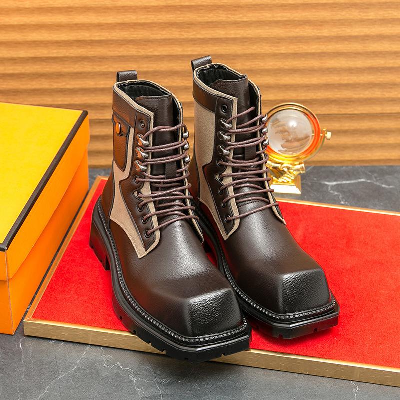 Men's Shoes Martin Boots Men's Autumn High-top Casual Locomotive Shoes Combat Tooling Shoes Foreign Trade Heightening Big Head Leather Boots