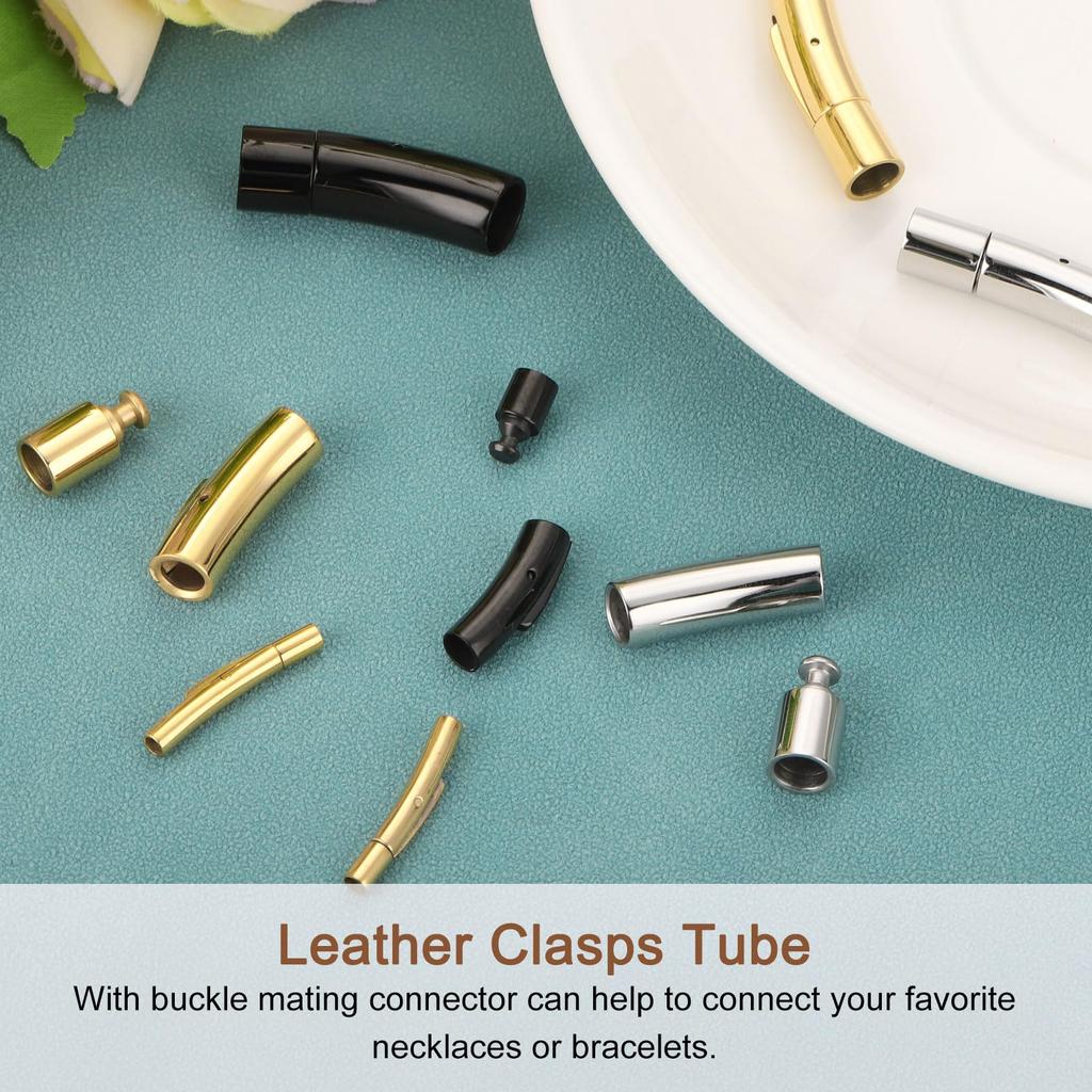 uxcell 12mm Hole Column 4pcs Leather Cord End Clasp Rasp Connectors Stainless Steel Clasp Closure Leather Cord Buckle Jewelry Making DIY Supplies Gold
