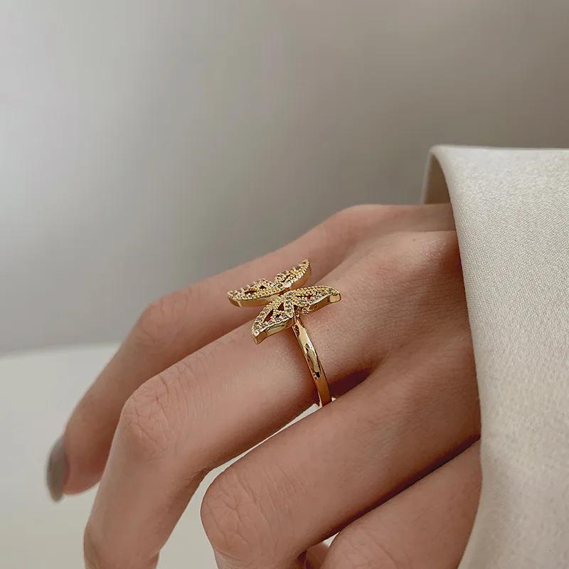 Individuality Zircon Golden Butterfly Open Ring Women's Classic Beautiful Fashion Daily Accessory Party Jewelry Birthday Gifts