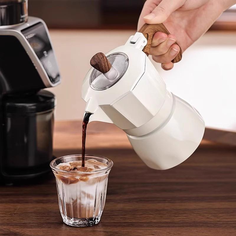 Double Valve Mocha Pot Household Small Hand Cranked Italian Coffee Machine Outdoor Electric Stove Coffee Pot Set