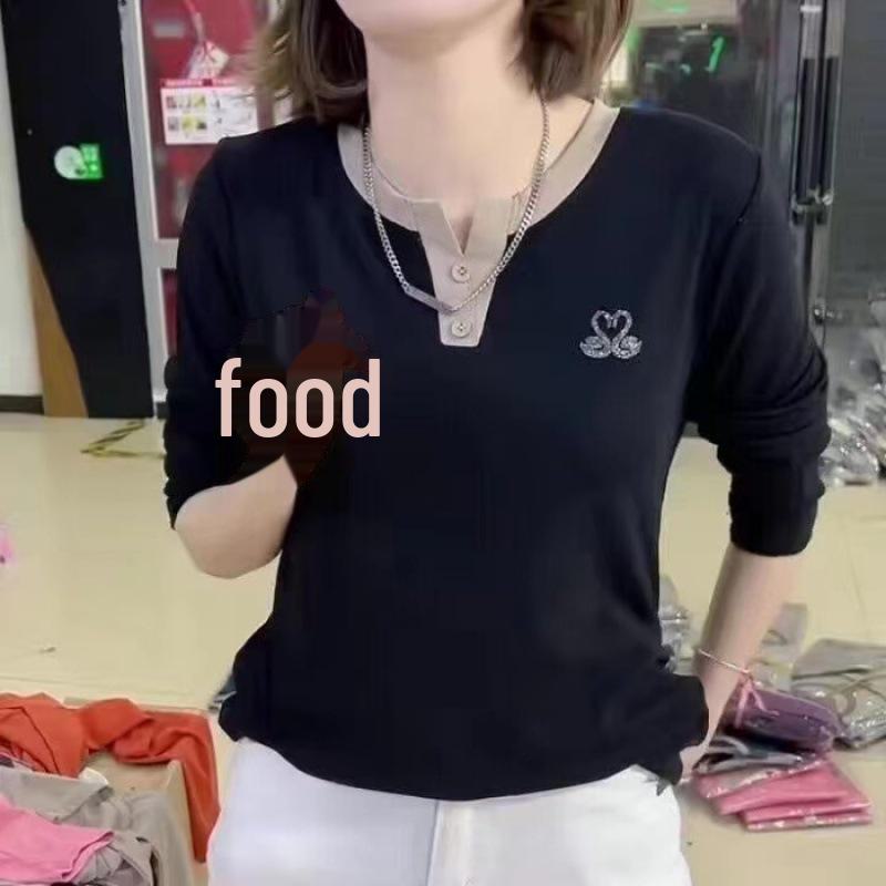 

Женский топ с длинными рукавами и тонкими стразами в виде лебедя — элегантный летний стиль XL чёрный