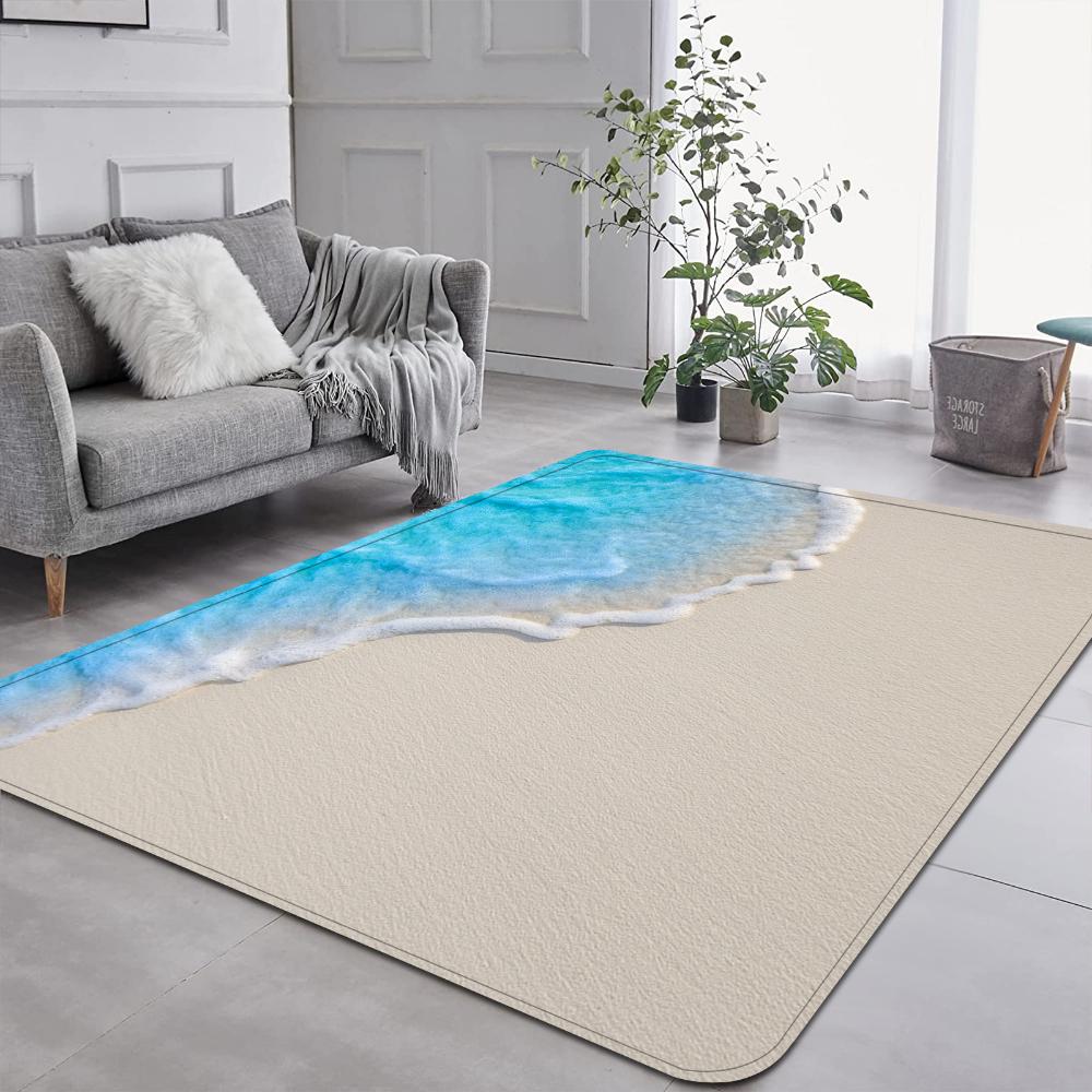 Beach Wave Seaside Pattern Carpet Soft Living Room Decor Rug Floor Mat for Bedroom Sofa Area Balcony Lounge Kitchen