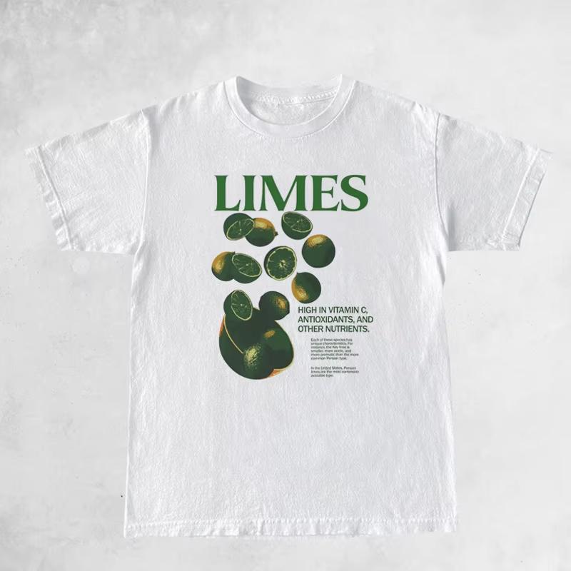 Retro Style Limes Graphic Tees Oversized Vintage Aesthetic Streetwear T Shirt Short Sleeve Harajuku Fashion Tops Women Clothing