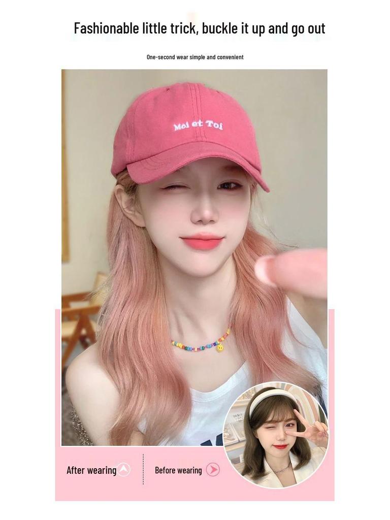 Women's Trendy Baseball Cap with Long Hair Wig – Lightweight, Versatile, Non-Removable Full Head Cover