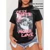 Women Plus Size Less Hate More Love T-Shirt Black Pink Floral Print Round Neck Short Sleeve Spring Summer Fall Casual Top